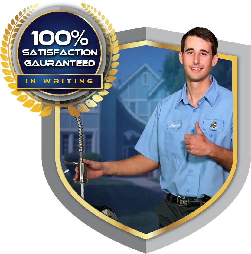 CW Service Pros tech with guarantee badge