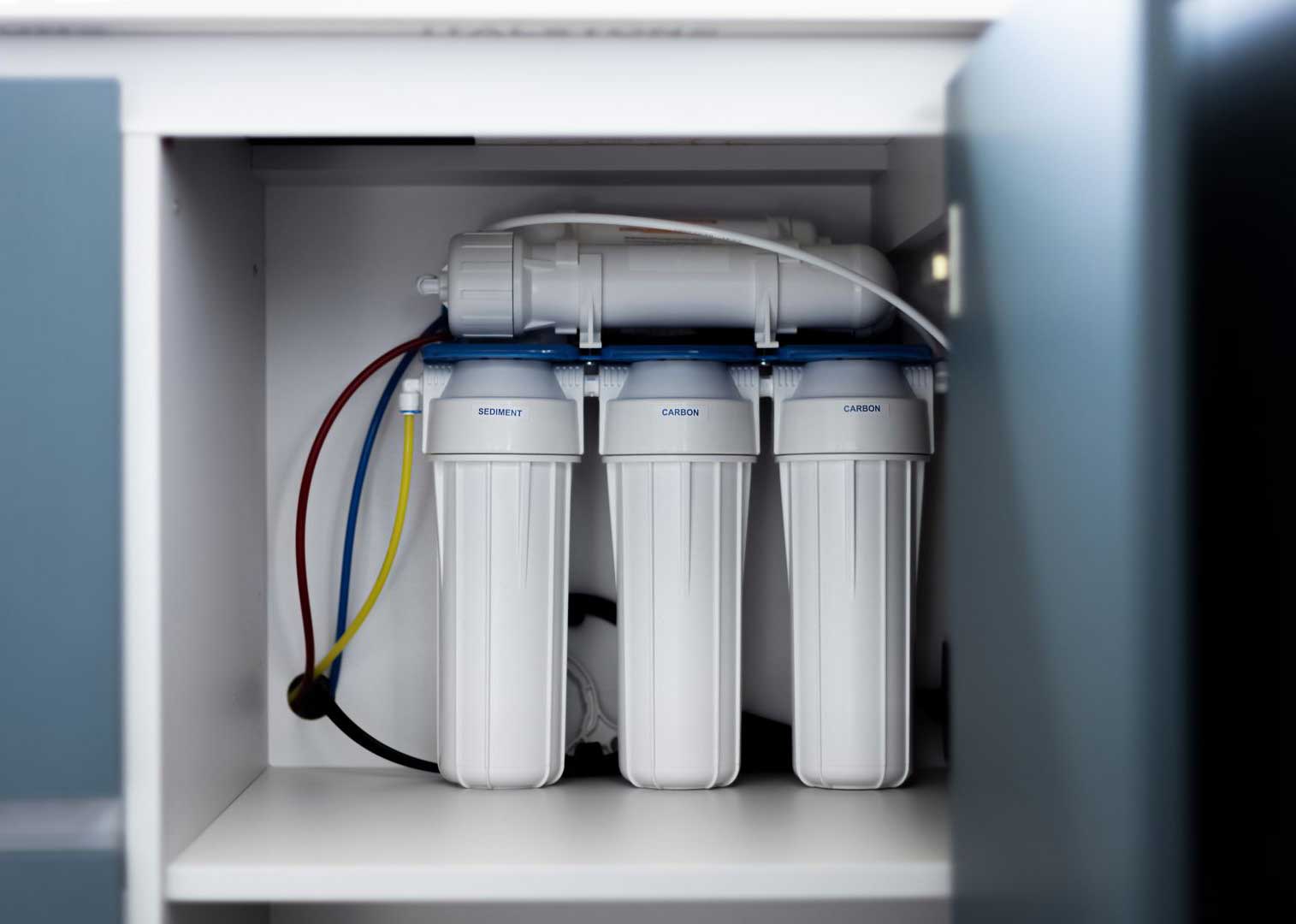Under-sink water filtration system with sediment and carbon filters in Carrollton, TX