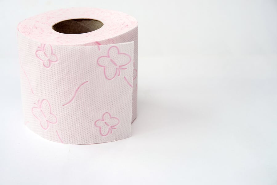 pink toilet paper with butterfly design